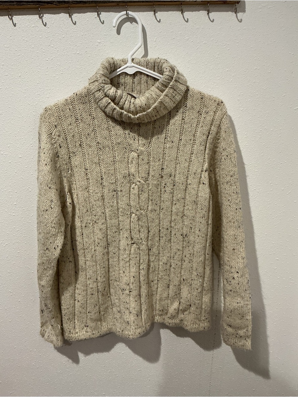 TanJay Speckled Cream Cable Turtleneck Sweater